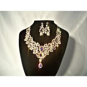 AB rhinestone necklace set, bridal MOB necklace,prom party Quinceanera necklace